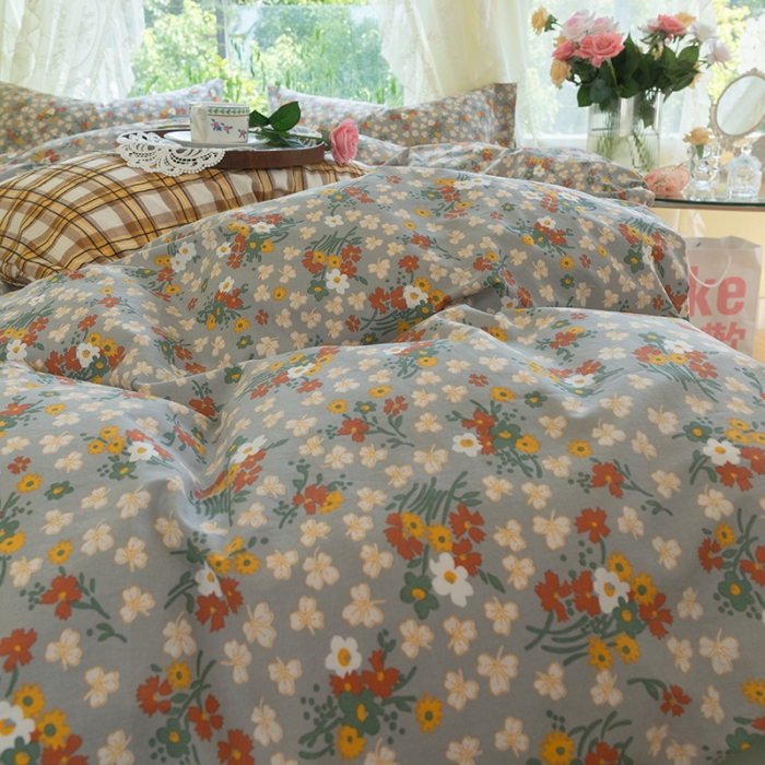 91家纺网 家纺一手货源 找家纺 千朵2021新款水洗棉款四件套 沐夏-灰