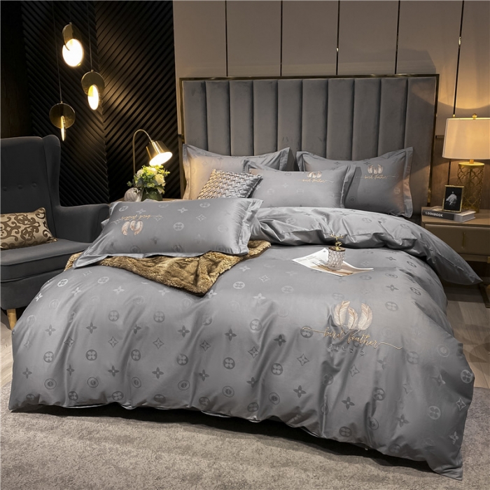 91家纺网 家纺一手货源 找家纺 品乐  2023新款全棉刺绣提花四件套 时尚灰