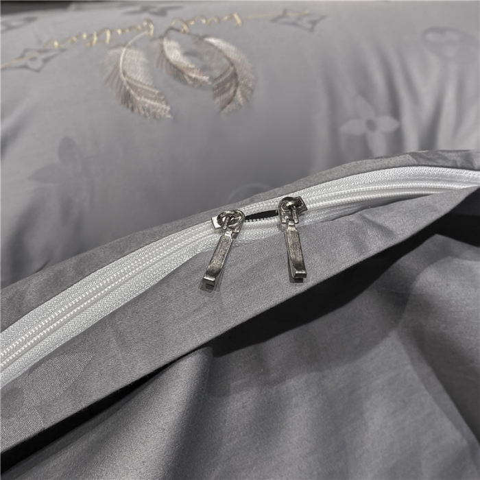 91家纺网 家纺一手货源 找家纺 品乐  2023新款全棉刺绣提花四件套 时尚灰