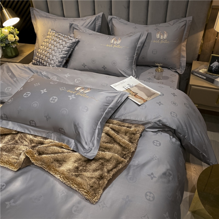 91家纺网 家纺一手货源 找家纺 品乐  2023新款全棉刺绣提花四件套 时尚灰