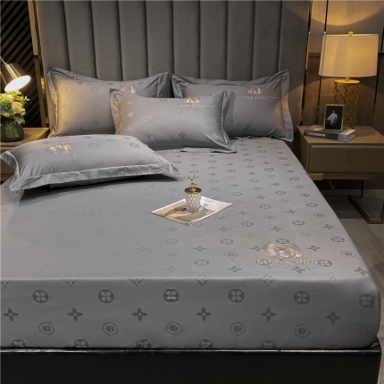 91家纺网 家纺一手货源 找家纺 品乐家纺 2023新款100支长绒棉提花刺绣单床笠 时尚灰