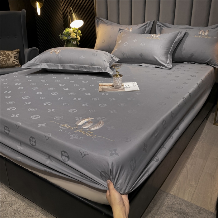 91家纺网 家纺一手货源 找家纺 品乐家纺 2023新款100支长绒棉提花刺绣单床笠 时尚灰