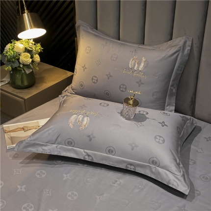 91家纺网 家纺一手货源 找家纺 品乐 2023新款长绒棉提花刺绣单枕套（宽边） 时尚灰