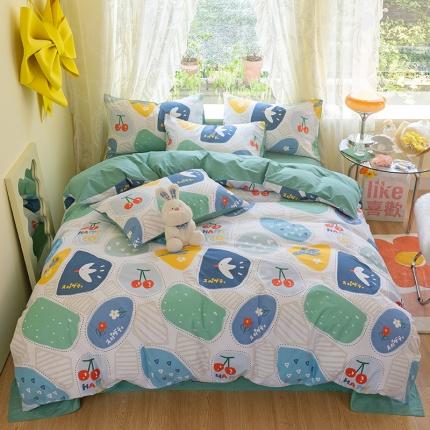 91家纺网 家纺一手货源 找家纺 千朵2021新款13372活性印花款四件套 小飞鸽