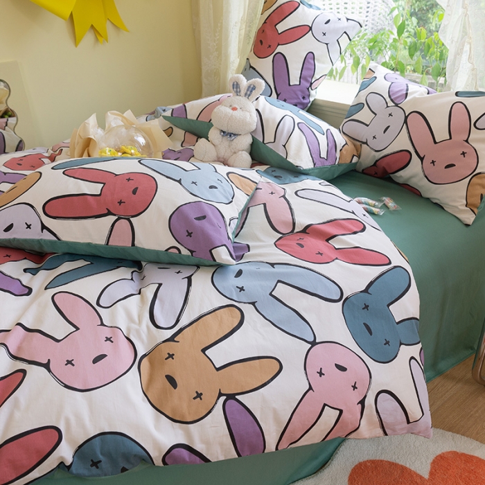 91家纺网 家纺一手货源 找家纺 千朵2021新款13372活性印花款四件套 可爱多