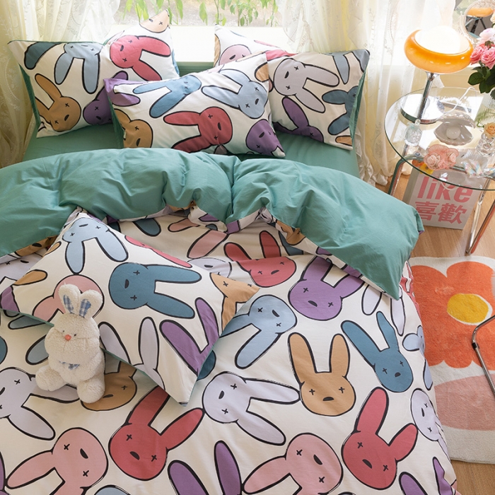 91家纺网 家纺一手货源 找家纺 千朵2021新款13372活性印花款四件套 可爱多