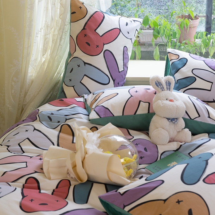 91家纺网 家纺一手货源 找家纺 千朵2021新款13372活性印花款四件套 可爱多