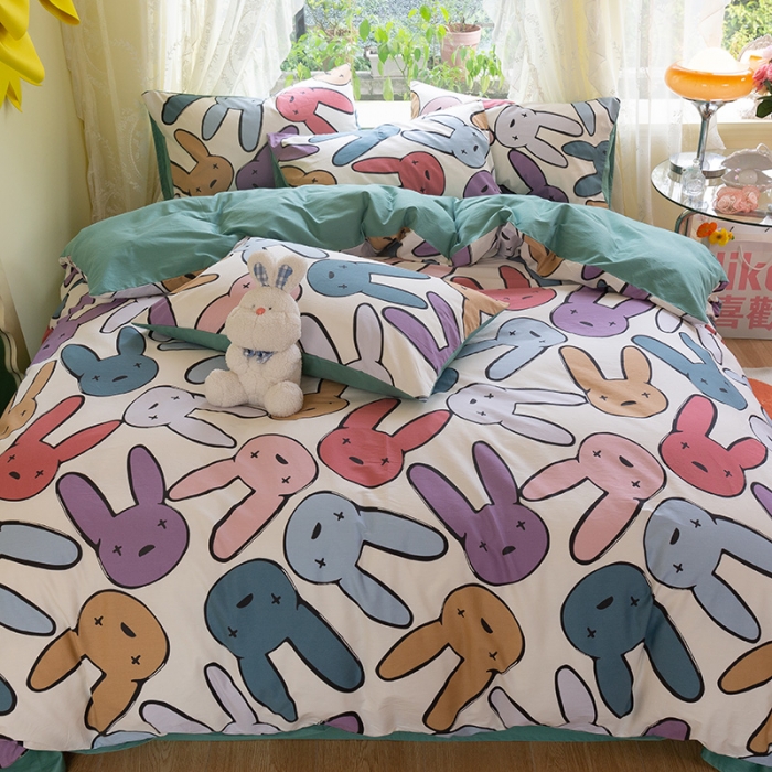 91家纺网 家纺一手货源 找家纺 千朵2021新款13372活性印花款四件套 可爱多