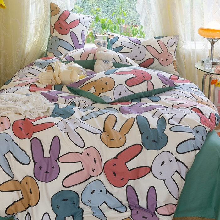 91家纺网 家纺一手货源 找家纺 千朵2021新款13372活性印花款四件套 可爱多