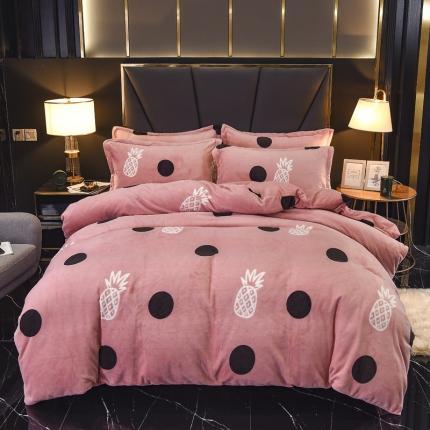 91家纺网 家纺一手货源 找家纺 锦罗绣 2021新款牛奶绒印花四件套 菠萝