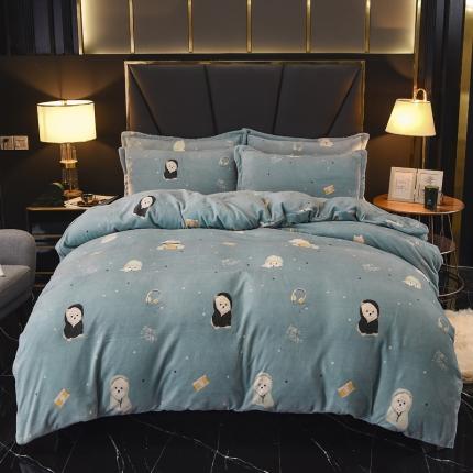 91家纺网 家纺一手货源 找家纺 锦罗绣 2021新款牛奶绒印花四件套 绒球