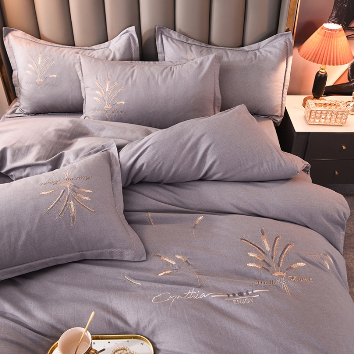 91家纺网 家纺一手货源 找家纺 百花王2021新款全棉绣花四件套 时尚深灰色