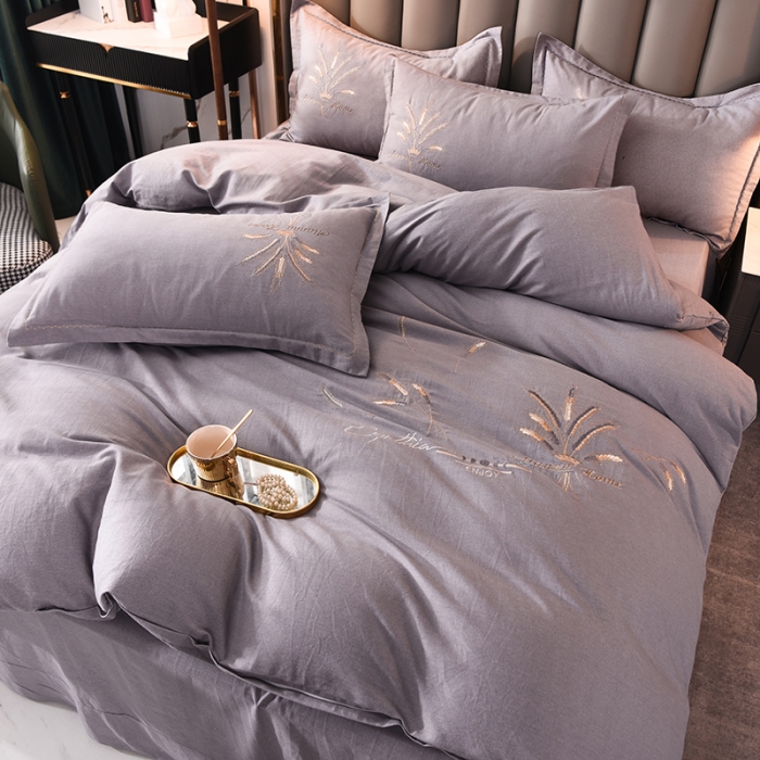 91家纺网 家纺一手货源 找家纺 百花王2021新款全棉绣花四件套 时尚深灰色