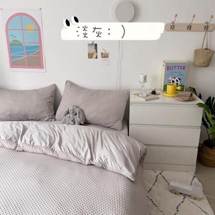 91家纺网 家纺一手货源 找家纺 2021年新款华夫格系列四件套 淡灰