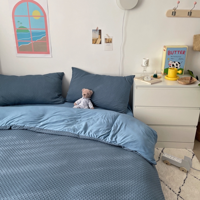 91家纺网 家纺一手货源 找家纺 （总）星期八 2021年新款纯色华夫格系列四件套