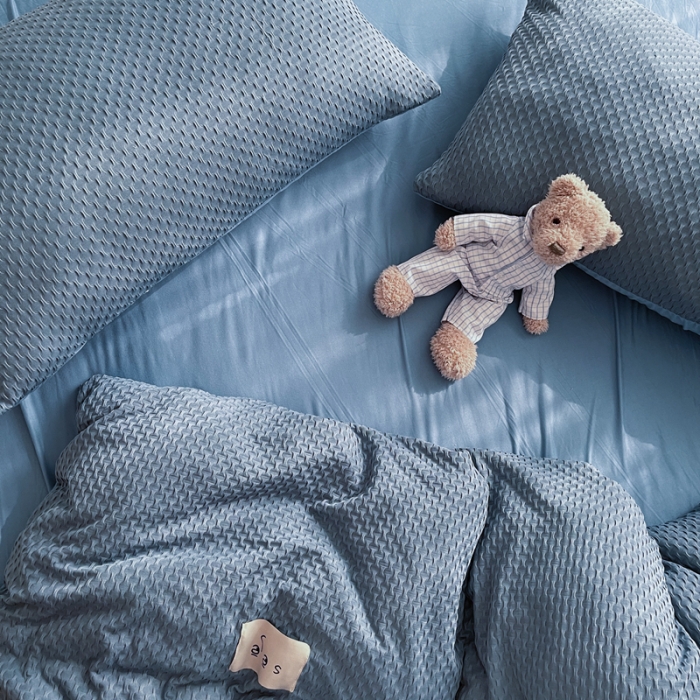 91家纺网 家纺一手货源 找家纺 2021年新款华夫格系列四件套 蓝