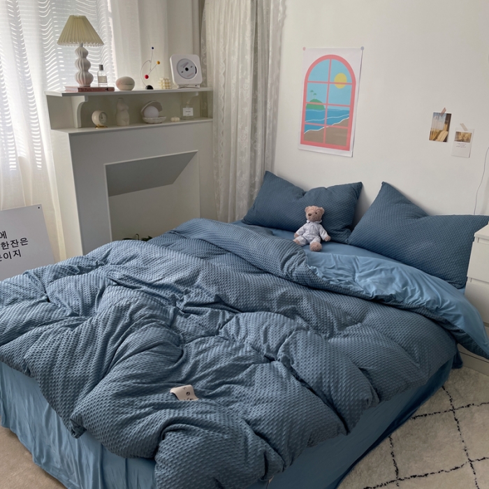 91家纺网 家纺一手货源 找家纺 2021年新款华夫格系列四件套 蓝