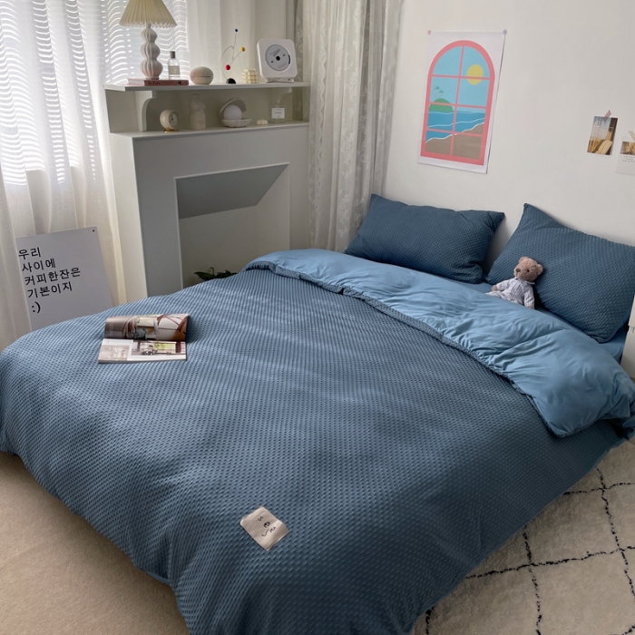 91家纺网 家纺一手货源 找家纺 2021年新款华夫格系列四件套 蓝