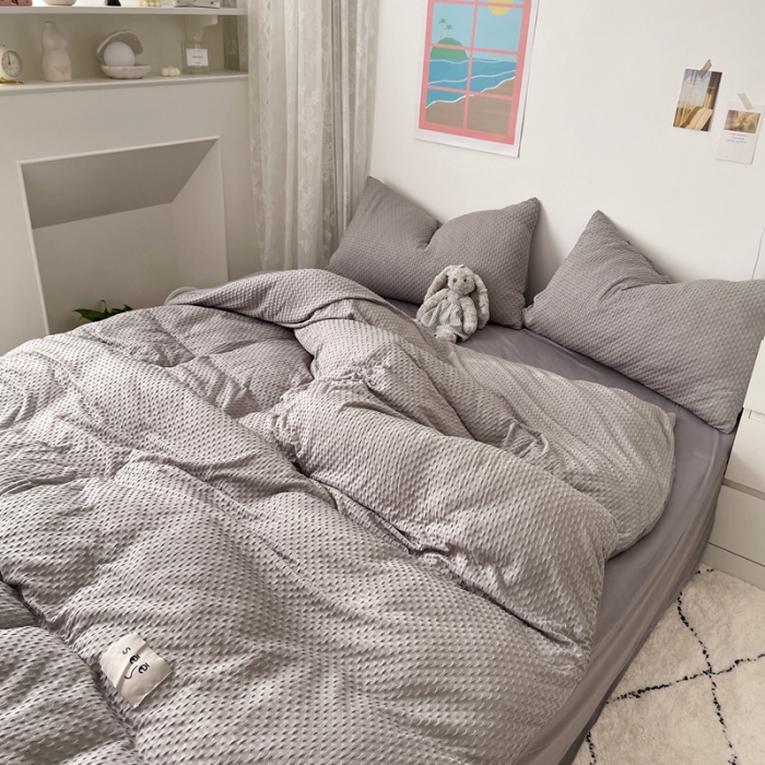 91家纺网 家纺一手货源 找家纺 2021年新款华夫格系列四件套 深灰