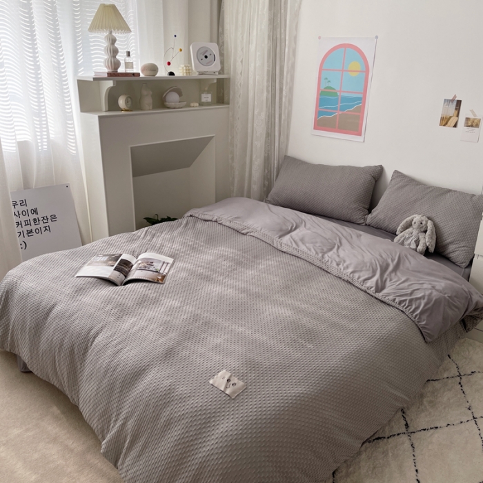 91家纺网 家纺一手货源 找家纺 2021年新款华夫格系列四件套 深灰