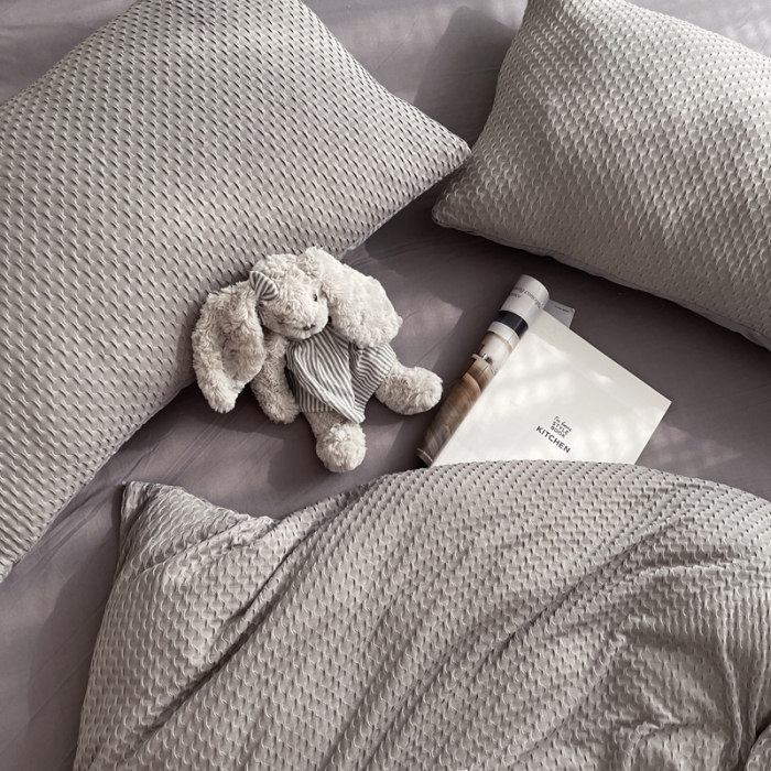 91家纺网 家纺一手货源 找家纺 2021年新款华夫格系列四件套 深灰