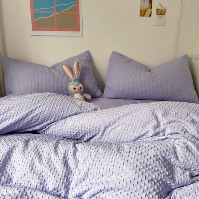 91家纺网 家纺一手货源 找家纺 2021年新款华夫格系列四件套 紫