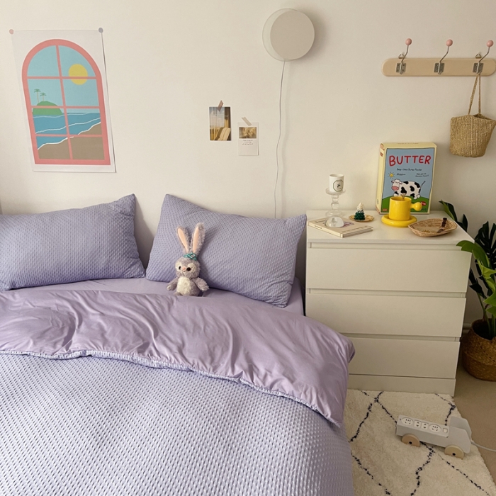 91家纺网 家纺一手货源 找家纺 2021年新款华夫格系列四件套 紫