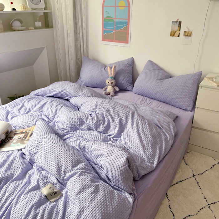 91家纺网 家纺一手货源 找家纺 2021年新款华夫格系列四件套 紫