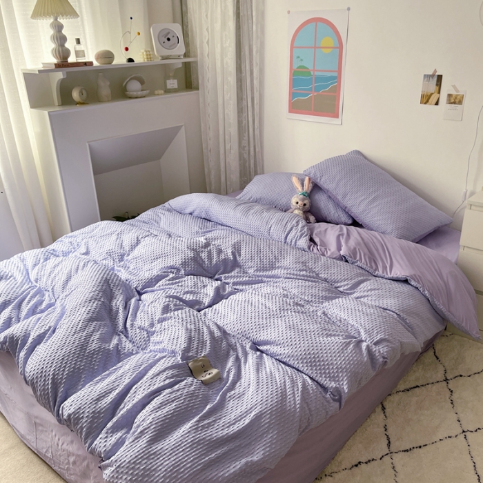 91家纺网 家纺一手货源 找家纺 2021年新款华夫格系列四件套 紫