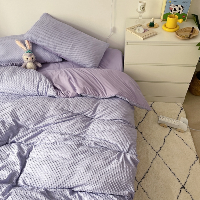 91家纺网 家纺一手货源 找家纺 2021年新款华夫格系列四件套 紫