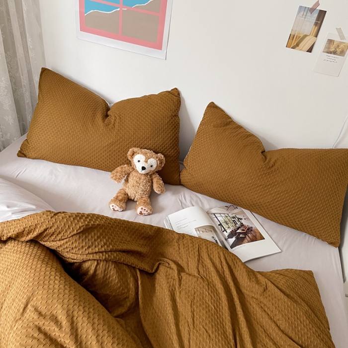 91家纺网 家纺一手货源 找家纺 2021年新款华夫格系列四件套 棕