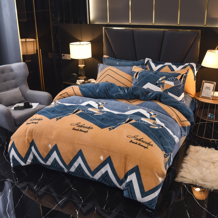 91家纺网 家纺一手货源 找家纺 锦罗绣 2021新款牛奶绒印花四件套 奔腾鹿