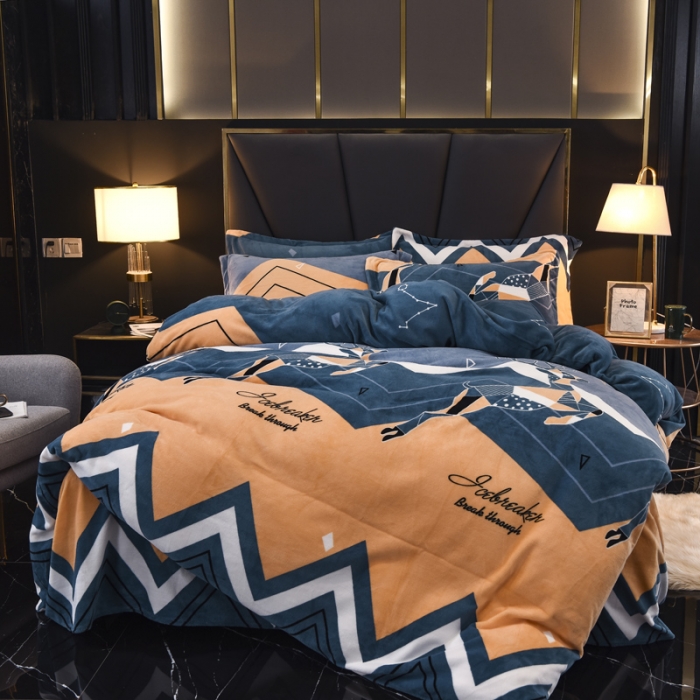 91家纺网 家纺一手货源 找家纺 锦罗绣 2021新款牛奶绒印花四件套 奔腾鹿