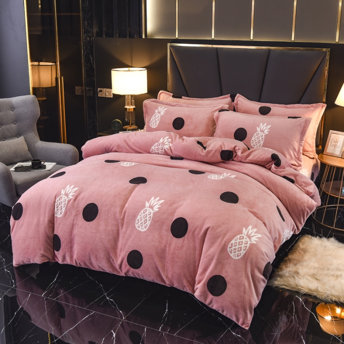 91家纺网 家纺一手货源 找家纺 锦罗绣 2021新款牛奶绒印花四件套 菠萝