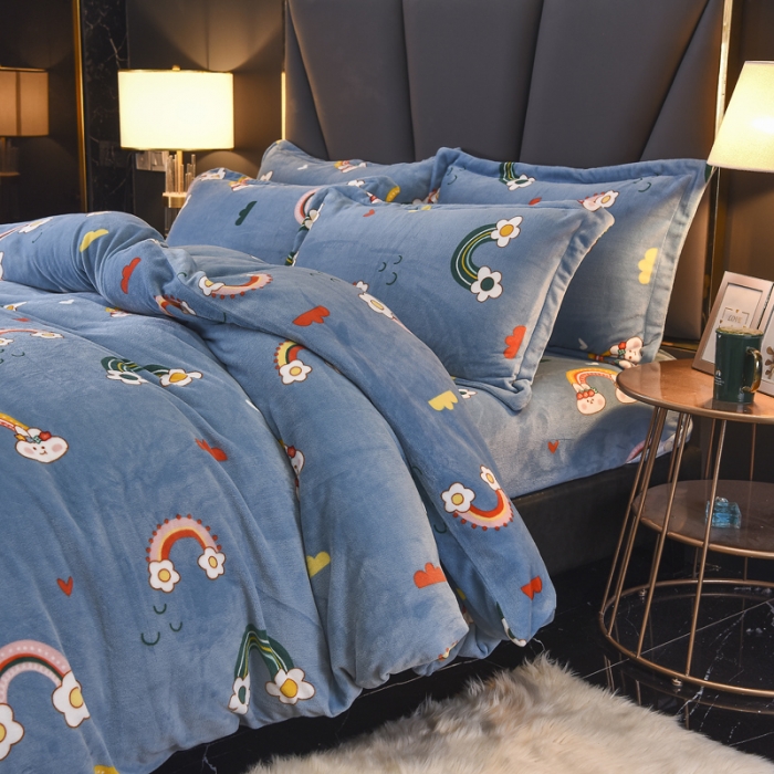 91家纺网 家纺一手货源 找家纺 锦罗绣 2021新款牛奶绒印花四件套 彩虹