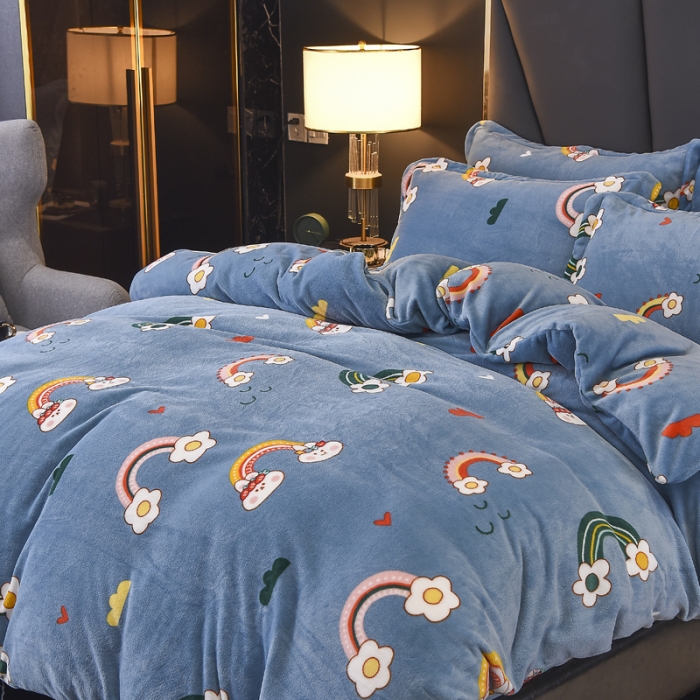 91家纺网 家纺一手货源 找家纺 锦罗绣 2021新款牛奶绒印花四件套 彩虹