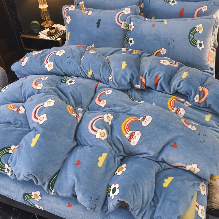 91家纺网 家纺一手货源 找家纺 锦罗绣 2021新款牛奶绒印花四件套 彩虹