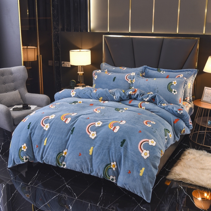 91家纺网 家纺一手货源 找家纺 锦罗绣 2021新款牛奶绒印花四件套 彩虹