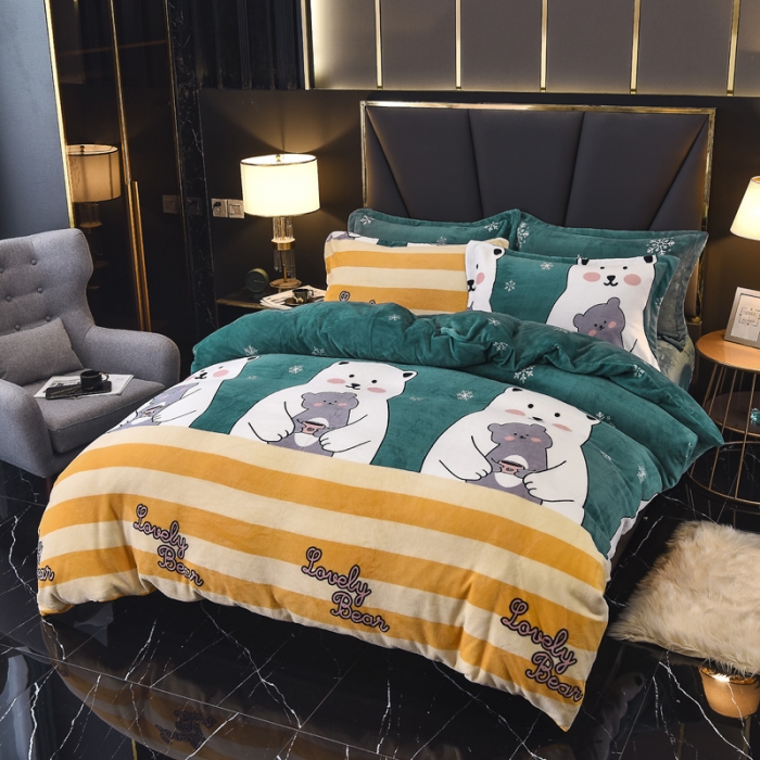 91家纺网 家纺一手货源 找家纺 锦罗绣 2021新款牛奶绒印花四件套 大白