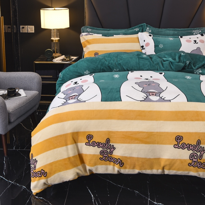 91家纺网 家纺一手货源 找家纺 锦罗绣 2021新款牛奶绒印花四件套 大白