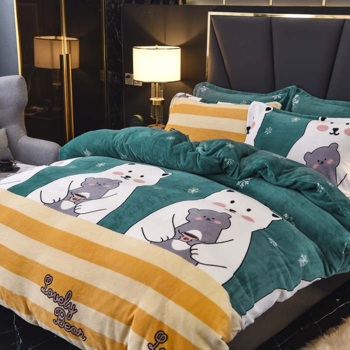 91家纺网 家纺一手货源 找家纺 锦罗绣 2021新款牛奶绒印花四件套 大白