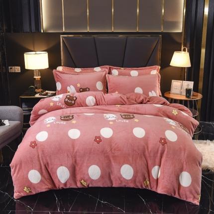 锦罗绣 2021新款牛奶绒印花四件套 粉底小兔