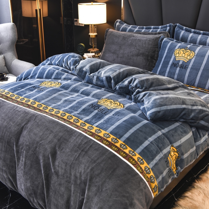 91家纺网 家纺一手货源 找家纺 锦罗绣 2021新款牛奶绒印花四件套 皇冠