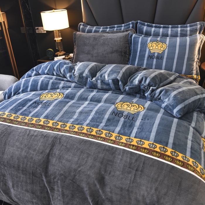 91家纺网 家纺一手货源 找家纺 锦罗绣 2021新款牛奶绒印花四件套 皇冠