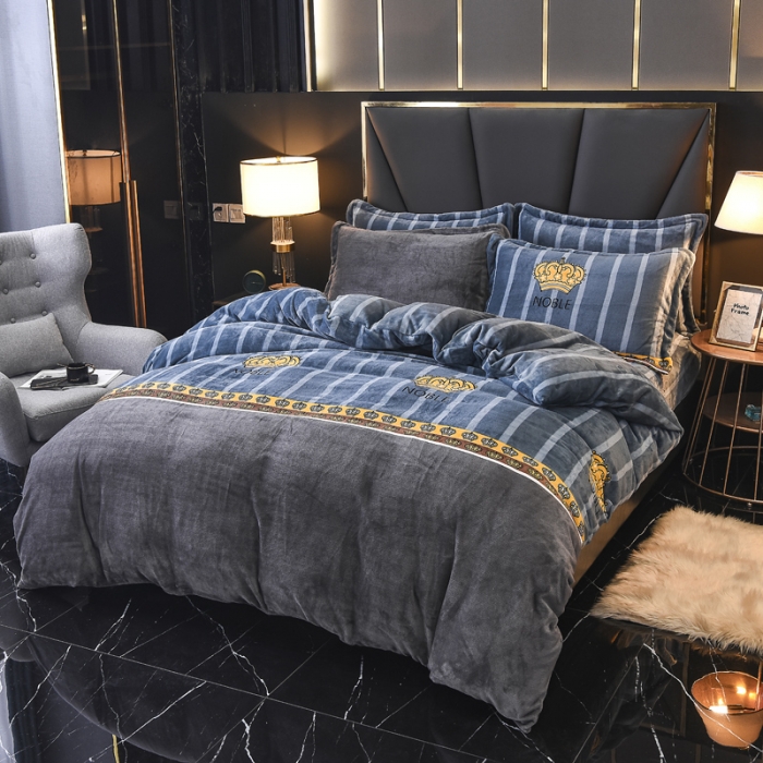 91家纺网 家纺一手货源 找家纺 锦罗绣 2021新款牛奶绒印花四件套 皇冠