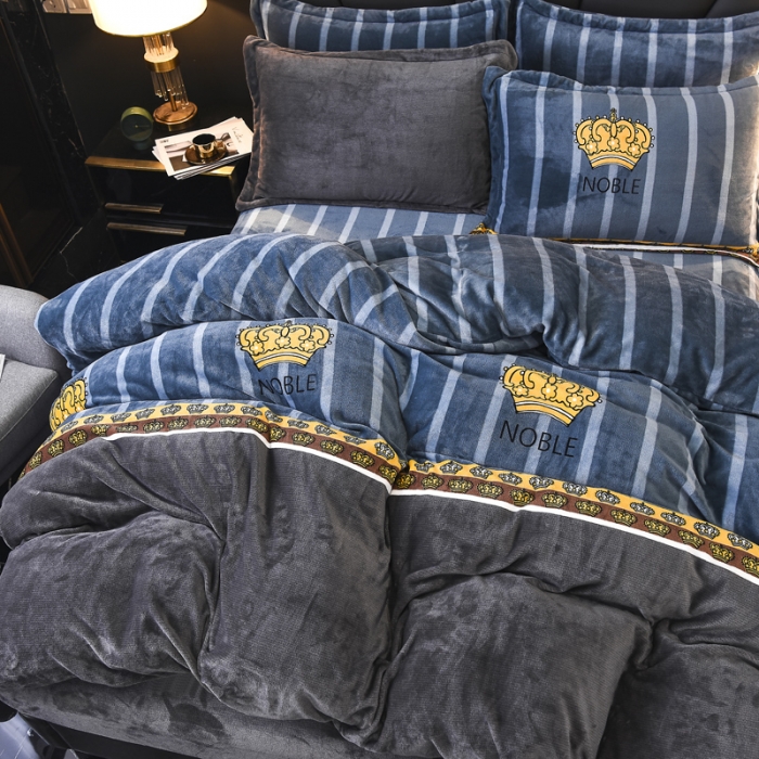 91家纺网 家纺一手货源 找家纺 锦罗绣 2021新款牛奶绒印花四件套 皇冠