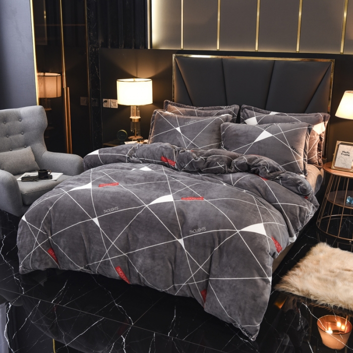 91家纺网 家纺一手货源 找家纺 锦罗绣 2021新款牛奶绒印花四件套 几何梦想