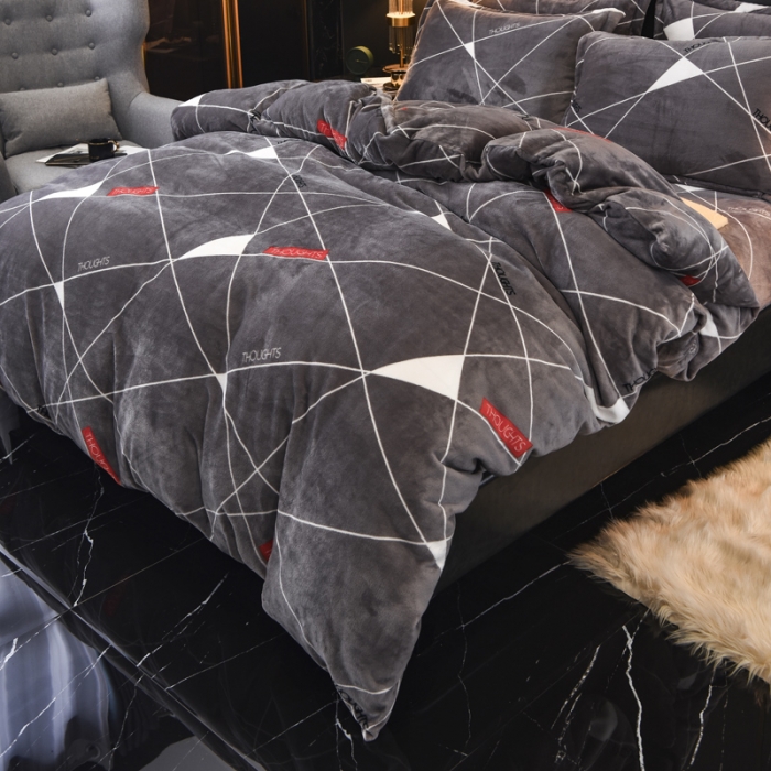 91家纺网 家纺一手货源 找家纺 锦罗绣 2021新款牛奶绒印花四件套 几何梦想