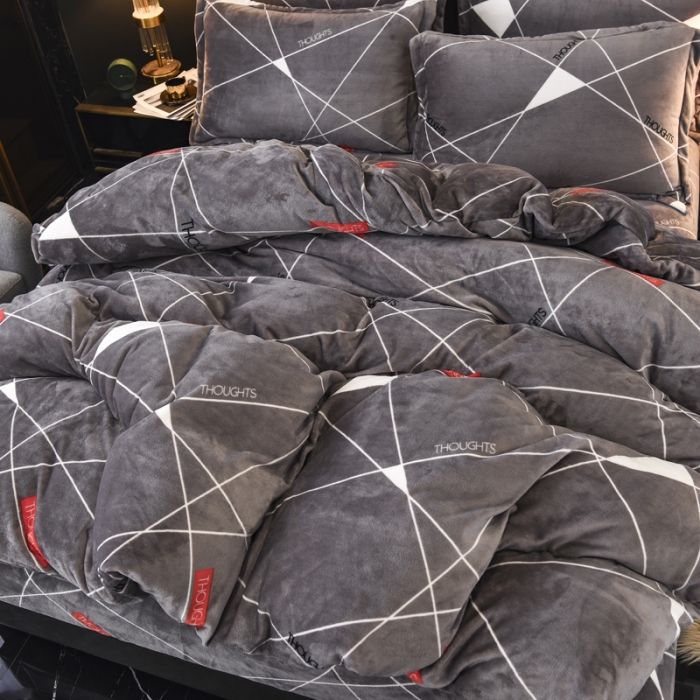 91家纺网 家纺一手货源 找家纺 锦罗绣 2021新款牛奶绒印花四件套 几何梦想