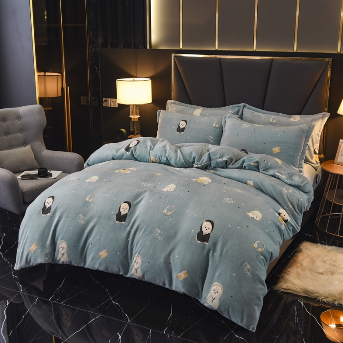 91家纺网 家纺一手货源 找家纺 锦罗绣 2021新款牛奶绒印花四件套 绒球